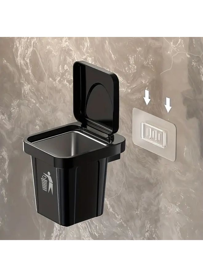 Black Modern Hanging Ashtray Stainless Steel Wall Mounted Mini Trash Can With Lid - Image 1