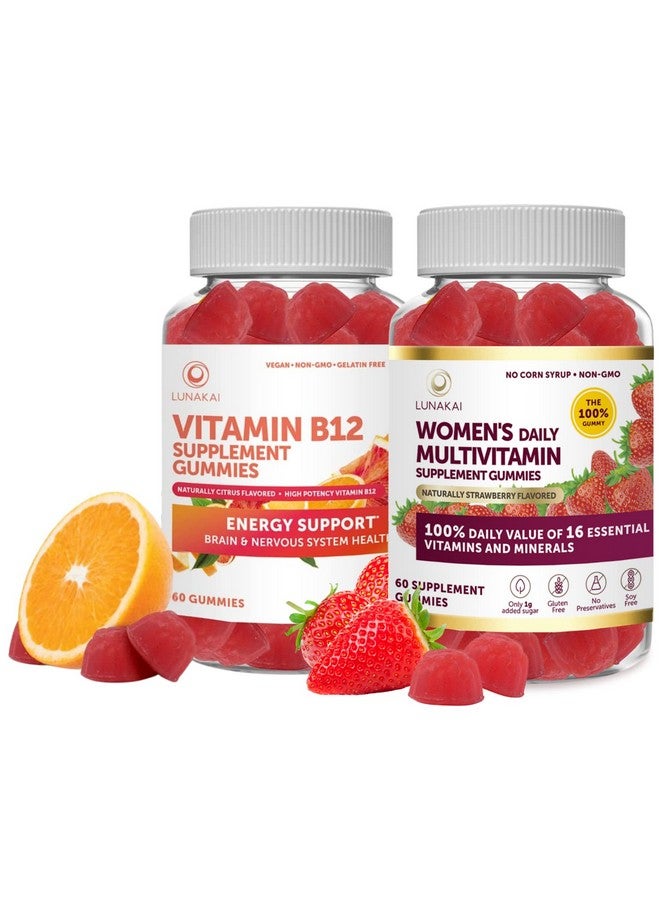 LUNAKAI Vitamin B12 And Women Multivitamin Gummies Bundle Non Gmo Gluten Free No Corn Syrup All Natural Supplements 60 Ct Vitamin B12 Gummies And 60 Ct Women Multivitamin Gummies 30 Days Supply - Image 1