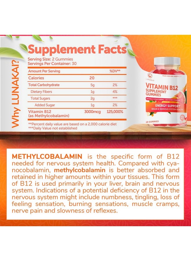 LUNAKAI Vitamin B12 And Women Multivitamin Gummies Bundle Non Gmo Gluten Free No Corn Syrup All Natural Supplements 60 Ct Vitamin B12 Gummies And 60 Ct Women Multivitamin Gummies 30 Days Supply - Image 3
