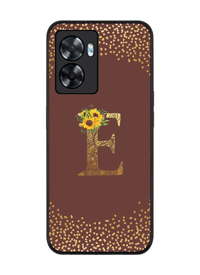 Stylizedd Rugged Black edge case for Oppo A57 Slim fit Soft Case Flexible Rubber Edges Anti Drop TPU Gel Thin Cover - Custom Monogram Initial Letter Floral Pattern Alphabet - E (Brown )  - Image 1