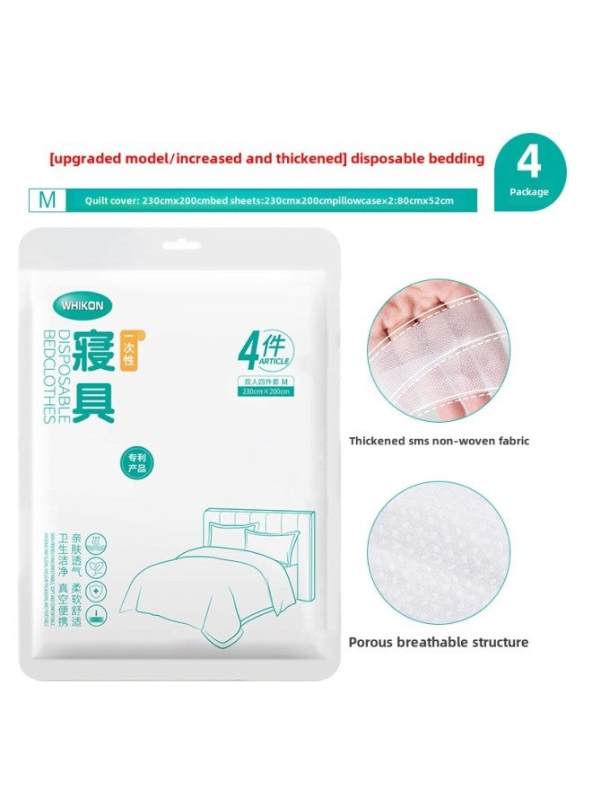 Disposable Bed Sheet Duvet Cover Towels Bath Towels Travel Single Double Suit Sleeping Bag Dirty Hotel Supplies-Color: 4-piece Travel Double Set (bed Sheets + Pillowcases * 2 + Quilt Cover) - Image 1