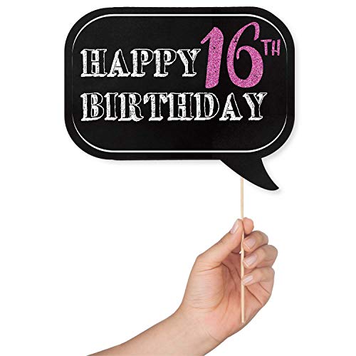 Outside The Booth Sweet 16 Photo Booth Props - 41-pc Selfie Props with 8 x 10-Inch Sign, 60 Adhesive Pads, 45 Sticks - Sweet 16 Accessories - Photo Booth for Sweet 16-16th Birthday Photo Booth Props - Image 3