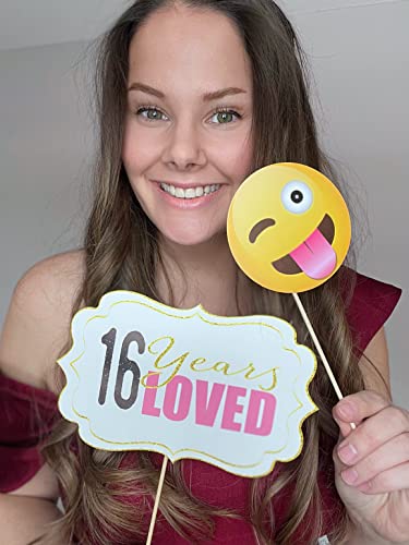 Outside The Booth Sweet 16 Photo Booth Props - 41-pc Selfie Props with 8 x 10-Inch Sign, 60 Adhesive Pads, 45 Sticks - Sweet 16 Accessories - Photo Booth for Sweet 16-16th Birthday Photo Booth Props - Image 4