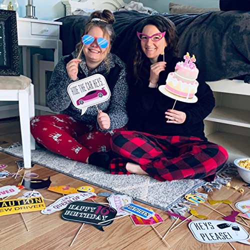 Outside The Booth Sweet 16 Photo Booth Props - 41-pc Selfie Props with 8 x 10-Inch Sign, 60 Adhesive Pads, 45 Sticks - Sweet 16 Accessories - Photo Booth for Sweet 16-16th Birthday Photo Booth Props - Image 5