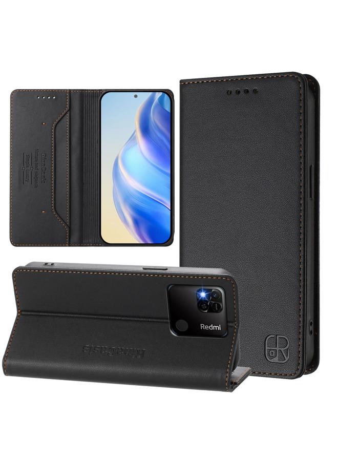 S-TOP Case For Redmi 10A / 9C RC01 Dual-Folded Magnetic Suction RFID Leather Phone Case - Image 1