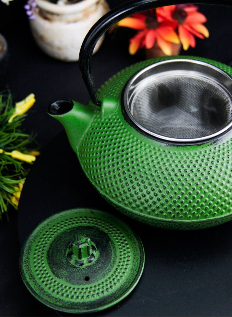 Tealand Durable Coated with Enamel Interior Cast Iron Teapot with Stainless Steel Infuser for Brewing Loose Tea Leaf 1.4 Green - Image 4