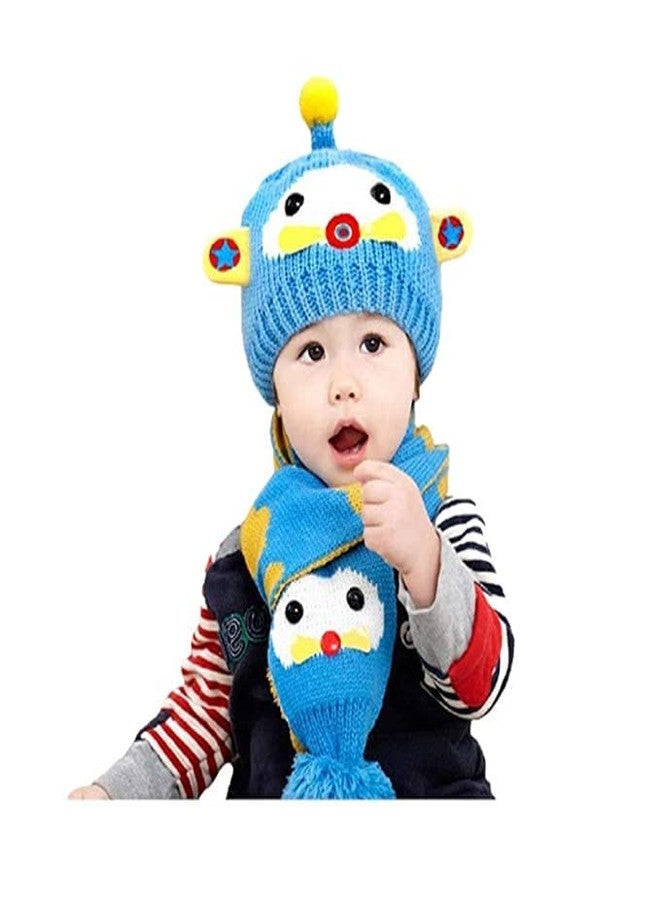 Krystle 2Pcs Little Kids Knitted Beanie Hat & Sacrf Set, Baby Cute Cartoon Cat Winter Warm Earflap Hat and Sacrf Set for 1-5 Years Old (Blue) - Image 1