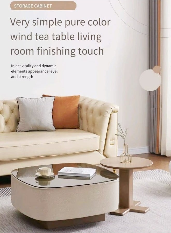 رافين مجموعة من طاولتين قهوة متعددتي الأغراض بتصميم عصري مضاد للتصادم، مغلفتين بالجلد، وقاعدة قوية، وسطح طاولة من الزجاج المقوى، وحواف دائرية، وطاولة مركزية لغرفة المعيشة والمكتب المنزلي، مقاس 40×38.5 و80×80 سم - Image 2