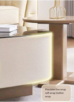 Raffine Set of 2 Multipurpose Use Modern Anti Collison Design Leather Wrapped Nested Coffee Tables Strong Base Tempered Glass Tabletop Side Tables Round Edges Center Table for Living Room Home Office 40x38.5 and 80x80 cm  - Image 5