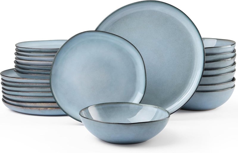 HaWare Dinnerware Sets 24Piece Stoneware Plates and Bowls Set Dish Set for 8 Ceramic Dishware for Home Restaurant Chip and Scratch Resistant Microwave and Dishwasher Safe Reactive Foggy Blue - Image 1
