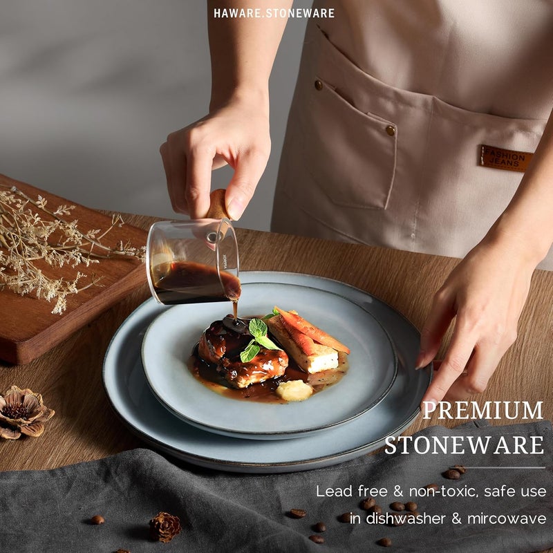 HaWare Dinnerware Sets 24Piece Stoneware Plates and Bowls Set Dish Set for 8 Ceramic Dishware for Home Restaurant Chip and Scratch Resistant Microwave and Dishwasher Safe Reactive Foggy Blue - Image 4