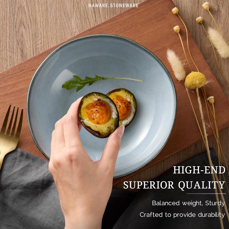 HaWare Dinnerware Sets 24Piece Stoneware Plates and Bowls Set Dish Set for 8 Ceramic Dishware for Home Restaurant Chip and Scratch Resistant Microwave and Dishwasher Safe Reactive Foggy Blue - Image 5