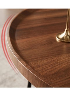 ALMUFARREJ Modern Round Coffee Table For Living Room Wood And Metal Table - Brown And Black - 80 CM  - Image 2