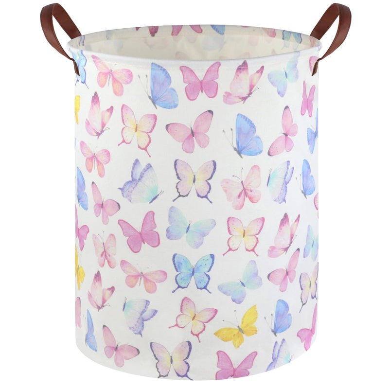 FXOCSHE Butterfly Laundry Basket Girls Hamper,Baby Nursery Clothes Hamper,Foldable Waterproof Large Storage Baskets for Girls Bedroom,Butterfly Room Decor,Gift Baskets(Colorful butterfly) - Image 1