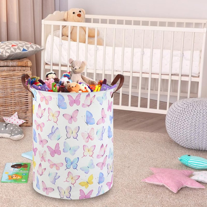 FXOCSHE Butterfly Laundry Basket Girls Hamper,Baby Nursery Clothes Hamper,Foldable Waterproof Large Storage Baskets for Girls Bedroom,Butterfly Room Decor,Gift Baskets(Colorful butterfly) - Image 3