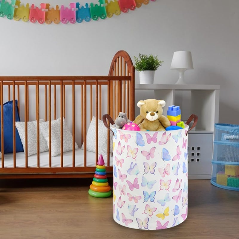 FXOCSHE Butterfly Laundry Basket Girls Hamper,Baby Nursery Clothes Hamper,Foldable Waterproof Large Storage Baskets for Girls Bedroom,Butterfly Room Decor,Gift Baskets(Colorful butterfly) - Image 4