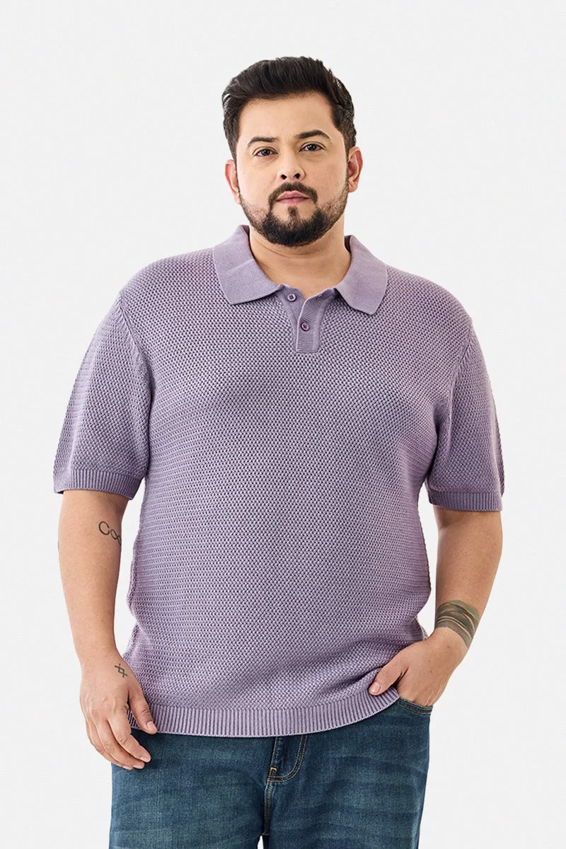 SNITCH Crochet Knit Plus Size Polo T-Shirt