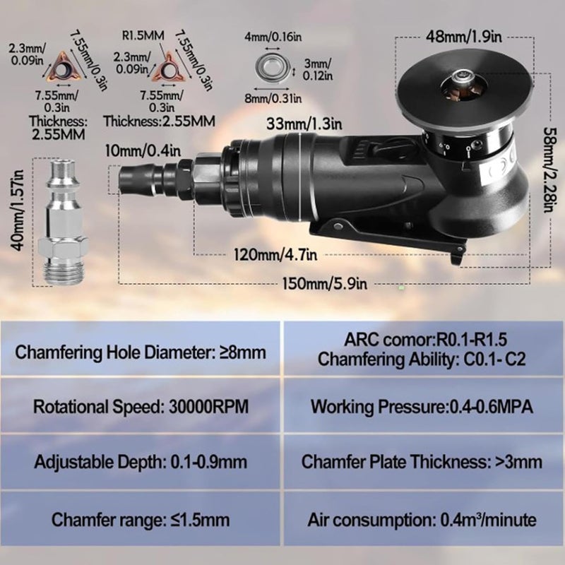 ATORSE Pneumatic Chamfering Tool Handheld Handheld Edge Beveler for Deburring - Image 3