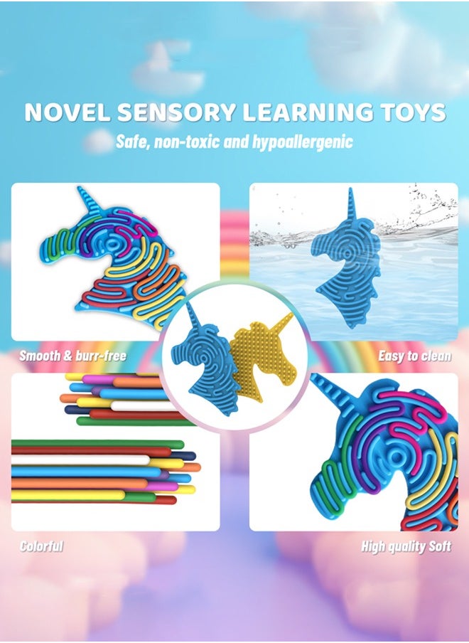 2 Pcs Unicorn Silicone Compression Decompression Boards, Puzzle Children's Decompression Toy Twist Board, Random Color New Sensory Activity Board, Random Color Silicone Strip 18x17cm