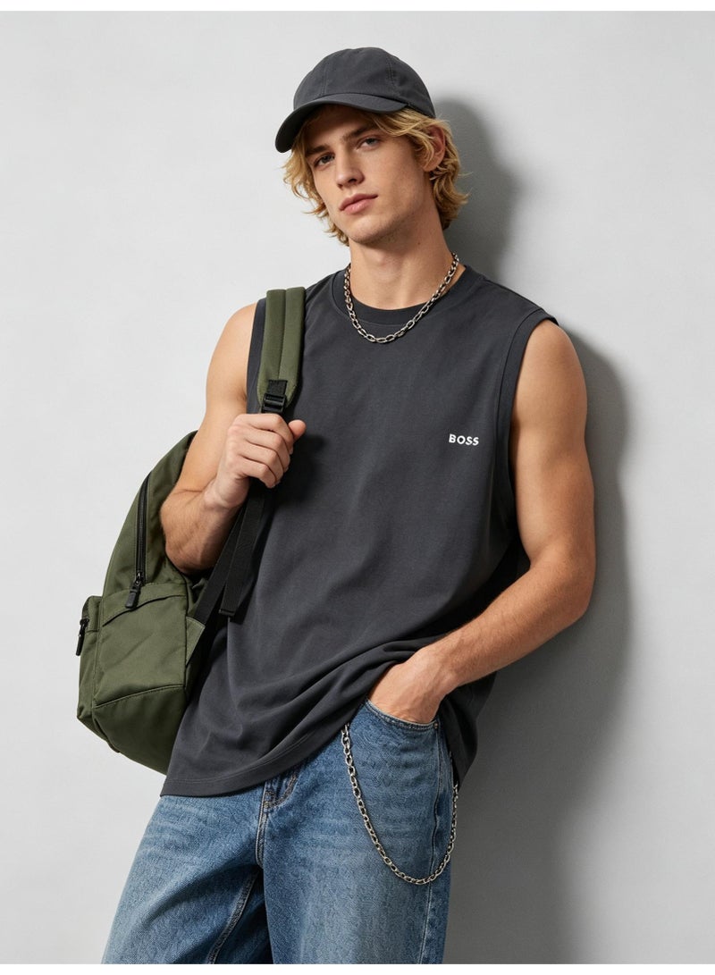 BOSS Men's Oversized Sleeveless Tank Top Crew Neck Casual Street Sport Loose Daily Vest Dark Grey - Image 4
