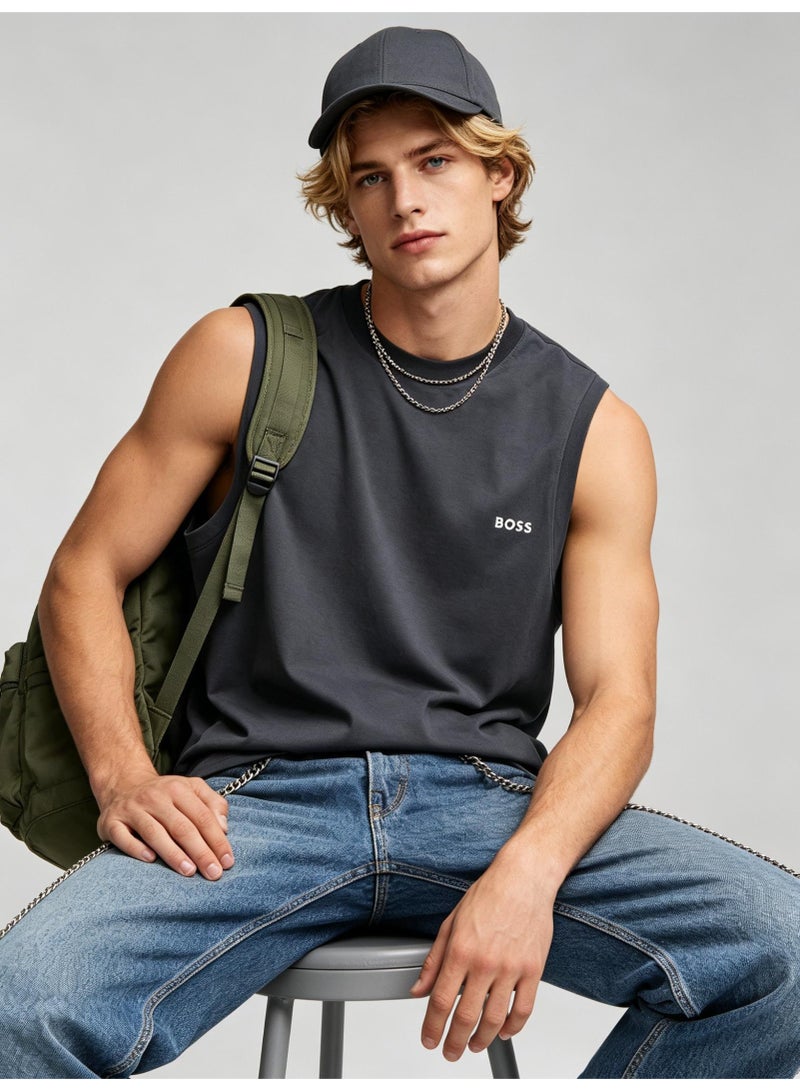 BOSS Men's Oversized Sleeveless Tank Top Crew Neck Casual Street Sport Loose Daily Vest Dark Grey - Image 1