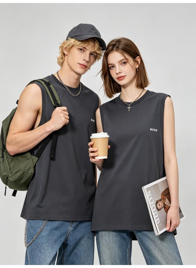 BOSS Men's Oversized Sleeveless Tank Top Crew Neck Casual Street Sport Loose Daily Vest Dark Grey - Image 2