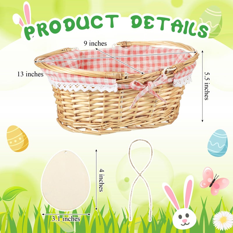 Leinuosen Easter Basket Wicker Picnic Basket with Wooden Egg Cutout Woven Candy Storage Gift Wine Baskets with Handle for Easter Egg Gathering Outdoor Camping Wedding Birthday Party Supplies(Pink) - Image 2