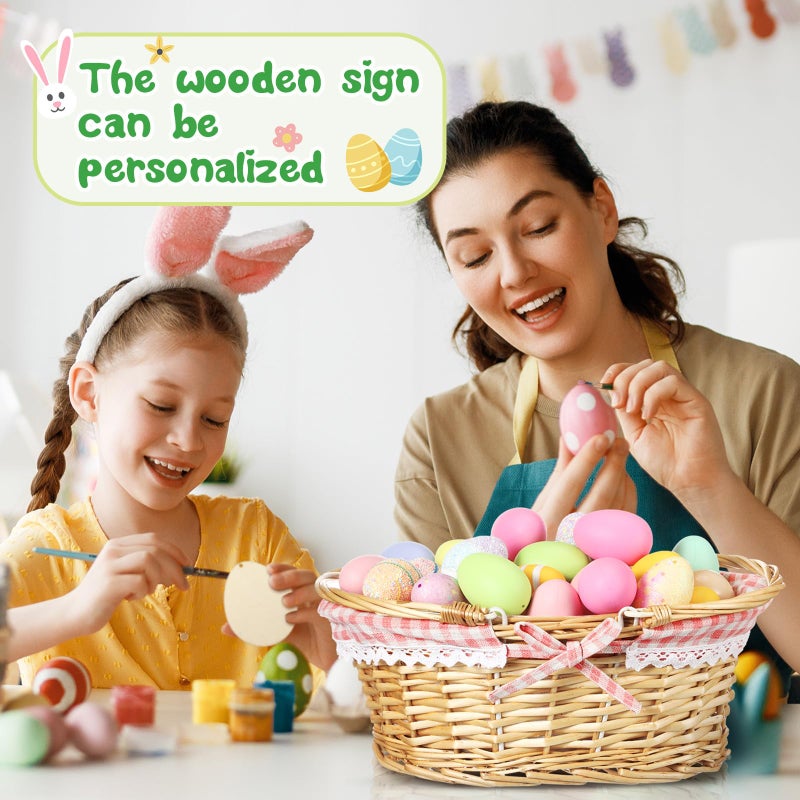 Leinuosen Easter Basket Wicker Picnic Basket with Wooden Egg Cutout Woven Candy Storage Gift Wine Baskets with Handle for Easter Egg Gathering Outdoor Camping Wedding Birthday Party Supplies(Pink) - Image 4