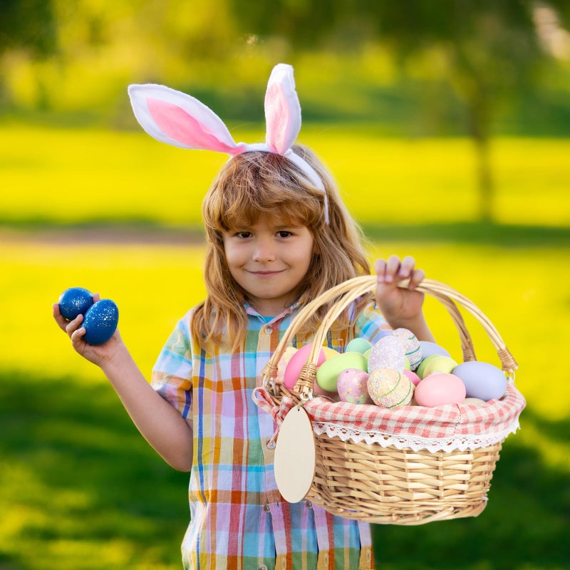Leinuosen Easter Basket Wicker Picnic Basket with Wooden Egg Cutout Woven Candy Storage Gift Wine Baskets with Handle for Easter Egg Gathering Outdoor Camping Wedding Birthday Party Supplies(Pink) - Image 5