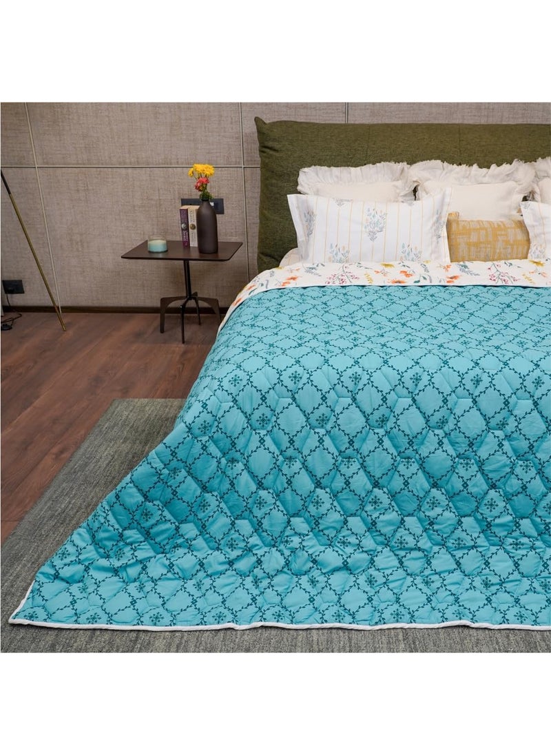 Urban Space Urban Space Ultra Soft Quilted Winter Comforters for Single Bed 200 GSM Fluffy Microfibre Reversible Printed AC BlanketDuvet for Luxury France Blue Single Bed 58x88 Inch or 145x225 cm 