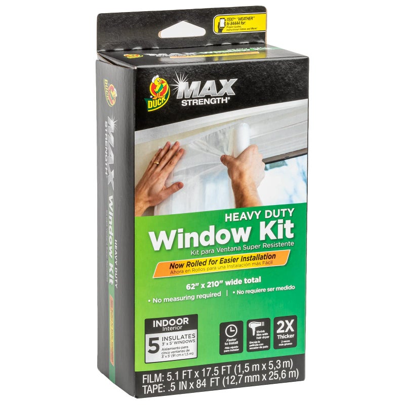 Duck MAX Strength Window Insulation Kit, Winter Window Seal Kit Fits up to 5 Windows, Heavy Duty Shrink Film Cuts to Size for Easy Indoor Installation, Window Tape Included,62 In. x 210 In., Clear - Image 2