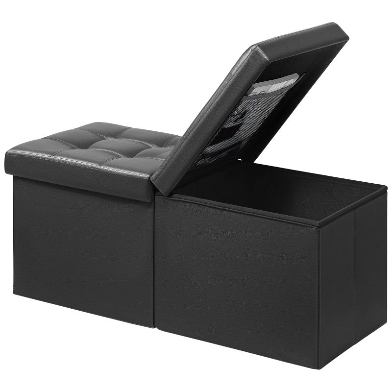 AmasSmile Footrest Ottoman Bench with Storage,34Inch Black Leather Footstool, Coffee Table, Padded Seat, Storage Chest,Blanket Store with Flipping Lid for Livingroom and Bedroom - Image 1