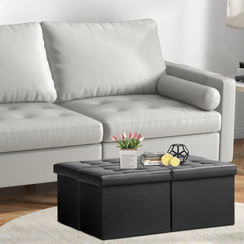 AmasSmile Footrest Ottoman Bench with Storage,34Inch Black Leather Footstool, Coffee Table, Padded Seat, Storage Chest,Blanket Store with Flipping Lid for Livingroom and Bedroom - Image 5