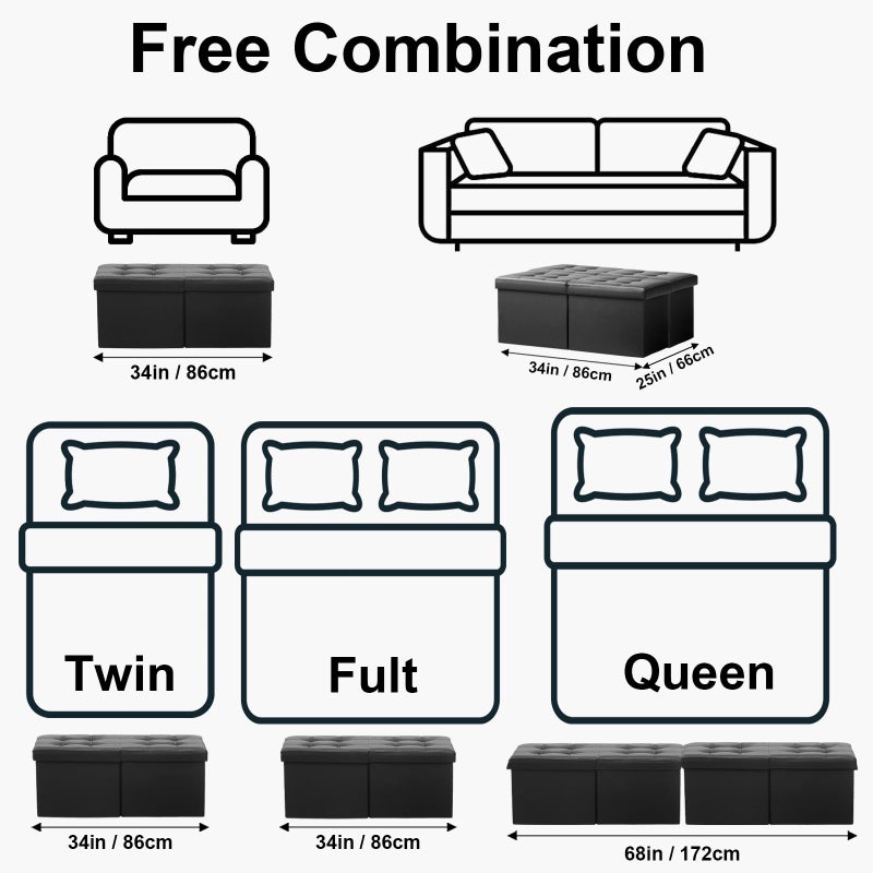 AmasSmile Footrest Ottoman Bench with Storage,34Inch Black Leather Footstool, Coffee Table, Padded Seat, Storage Chest,Blanket Store with Flipping Lid for Livingroom and Bedroom - Image 2