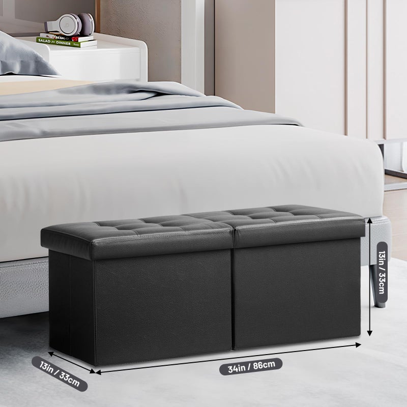 AmasSmile Footrest Ottoman Bench with Storage,34Inch Black Leather Footstool, Coffee Table, Padded Seat, Storage Chest,Blanket Store with Flipping Lid for Livingroom and Bedroom - Image 4
