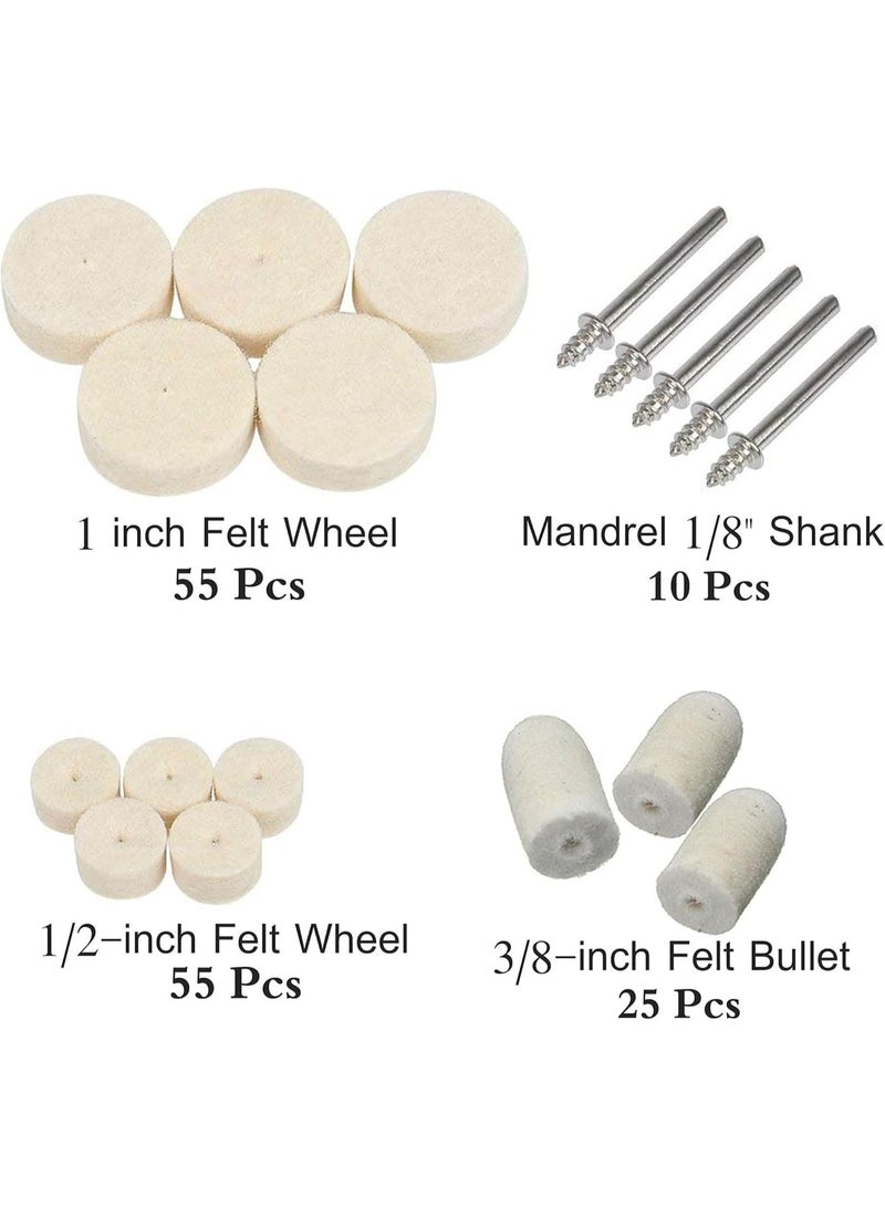 145Pcs Felt Polishing Buffing Wheel Wool Felt Polishing Pad Wheel Professional Accessories, Point & Mandrel 1/8" Shank Kit for Rotary Tools - Image 2
