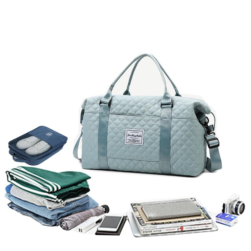 Keoferlo Quilted Travel Bag Overnight Gym Tote Duffel Carry On Blue Traveling Weekend Sports Bag for Women - Image 3
