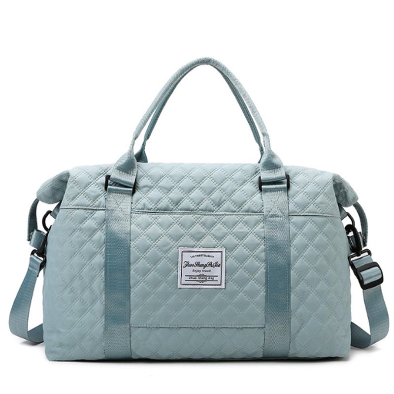 Keoferlo Quilted Travel Bag Overnight Gym Tote Duffel Carry On Blue Traveling Weekend Sports Bag for Women - Image 1