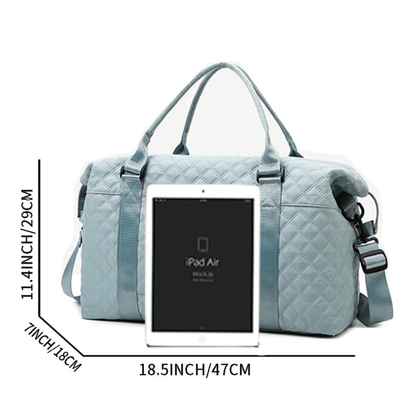 Keoferlo Quilted Travel Bag Overnight Gym Tote Duffel Carry On Blue Traveling Weekend Sports Bag for Women - Image 2