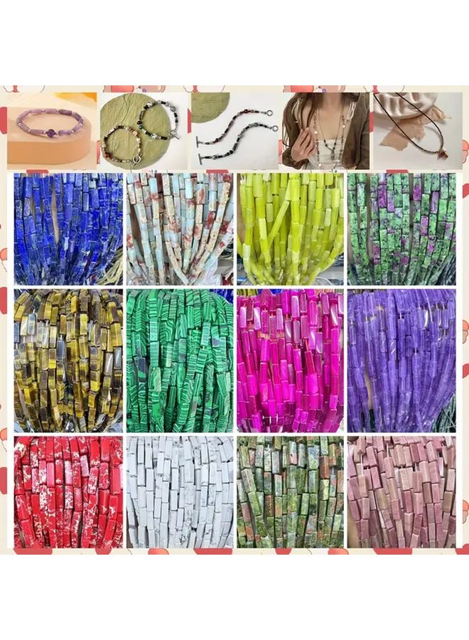 TGS Natural Stone Rectangular Beads 12mm Multicolor DIY Jewelry Making Supplies for Bracelets Necklaces Earrings Wedding Decor High Quality Craft Beads - Image 1