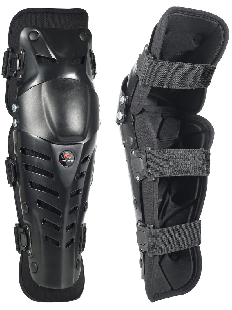 RIDBIKER Movable Knee Shin Guard Pads 3 Sections Adjustable Breathable Knee Pads Protector Armor for Motorcycle Cycling Racing Long Leg Sleeve Gear Crashproof 1 Pair (Lengthen, Black) - Image 1