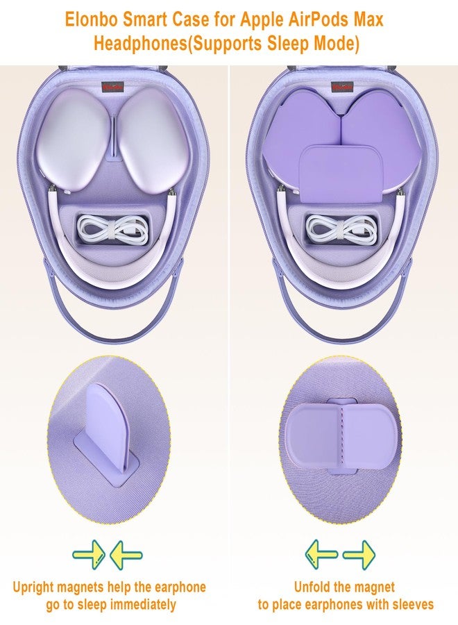 Elonbo Hard Carrying Case for Apple AirPods Max Wireless Over-Ear Headphones, AirPods Max Cover, Bluetooth Wireless Headphones Travel Protective Holder, Earphone Storage Bag, Purple-PU Leather - Image 2