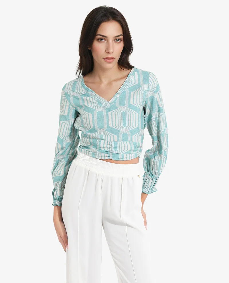 Rareism Women's Geometry V-Neck Crop Top