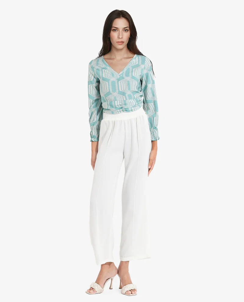 Rareism Women's Geometry V-Neck Crop Top