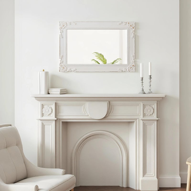 Sintosin Antique White Bathroom Mirror 24 x 36 Inch, Hanging Distressed Gold Mirror Vintage, Rustic Wood Frame with Beaded Detailing Rectangular Vintage Mirrors for Wall, Horizontal or Vertical - Image 4