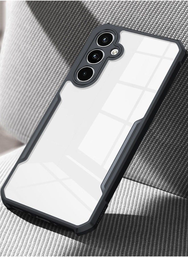إكسوند - حافظة هاتف Samsung Galaxy A-55، لوحة خلفية صلبة شفافة من البولي كربونات + غطاء إطار ناعم من مادة TPU باللون الأسود، حافظة مقاومة للصدمات من الدرجة العسكرية لهاتف Galaxy A-55، غطاء خلفي فائق مضاد للسقوط - Image 1