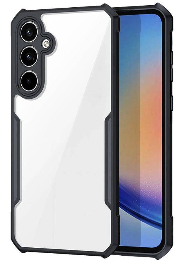 إكسوند - حافظة هاتف Samsung Galaxy A-55، لوحة خلفية صلبة شفافة من البولي كربونات + غطاء إطار ناعم من مادة TPU باللون الأسود، حافظة مقاومة للصدمات من الدرجة العسكرية لهاتف Galaxy A-55، غطاء خلفي فائق مضاد للسقوط - Image 1