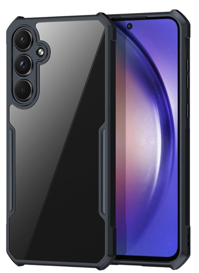 إكسوند - حافظة هاتف Samsung Galaxy A-55، لوحة خلفية صلبة شفافة من البولي كربونات + غطاء إطار ناعم من مادة TPU باللون الأسود، حافظة مقاومة للصدمات من الدرجة العسكرية لهاتف Galaxy A-55، غطاء خلفي فائق مضاد للسقوط - Image 1