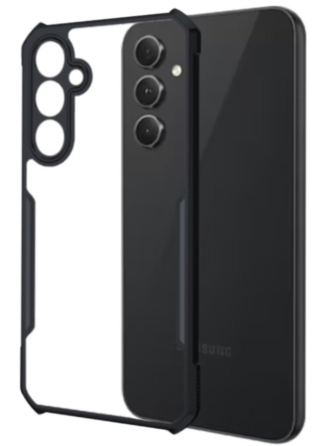 إكسوند - حافظة هاتف Samsung Galaxy A-55، لوحة خلفية صلبة شفافة من البولي كربونات + غطاء إطار ناعم من مادة TPU باللون الأسود، حافظة مقاومة للصدمات من الدرجة العسكرية لهاتف Galaxy A-55، غطاء خلفي فائق مضاد للسقوط - Image 1