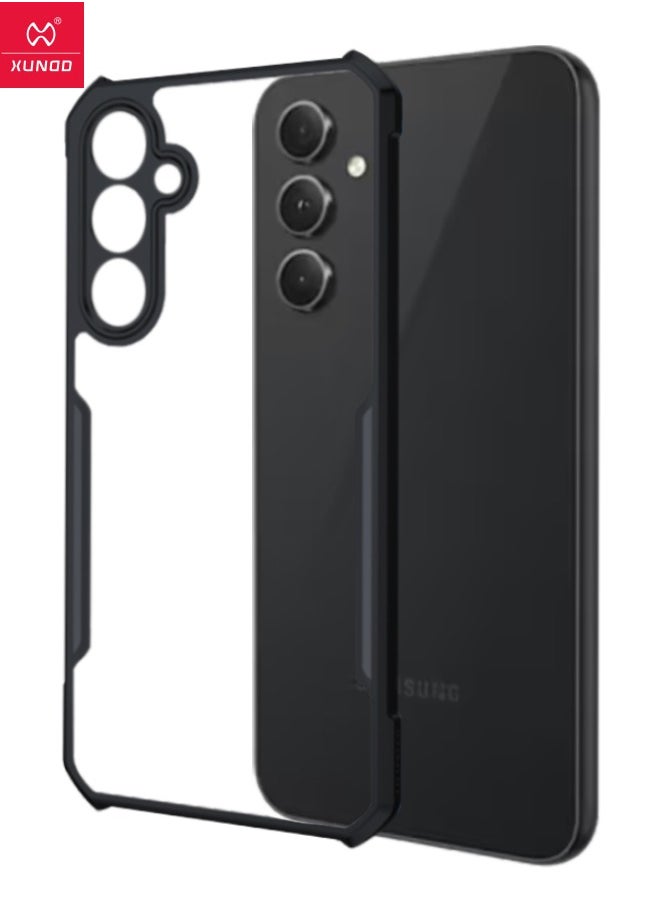 إكسوند حافظة هاتف Samsung Galaxy A-55، لوحة خلفية صلبة شفافة من البولي كربونات + غطاء إطار ناعم من مادة TPU باللون الأسود، حافظة مقاومة للصدمات من الدرجة العسكرية لهاتف Galaxy A-55، غطاء خلفي فائق مضاد للسقوط  - Image 1